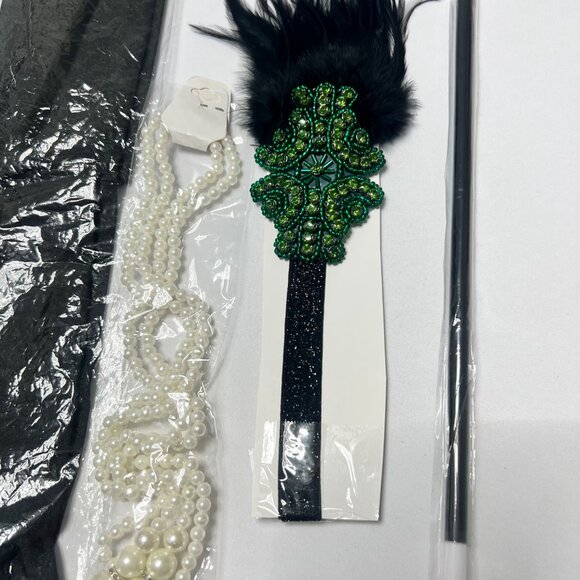 1920s Flapper Accessories Black Green Gatsby Costume Accessories Set #2529 - Picture 2 of 5